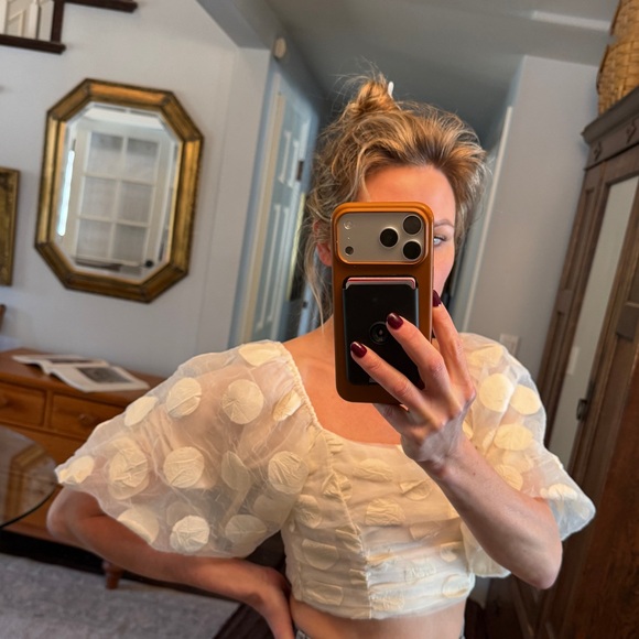 Elegant Cream bachelorette party Puff Sleeve Top - Picture 1 of 7